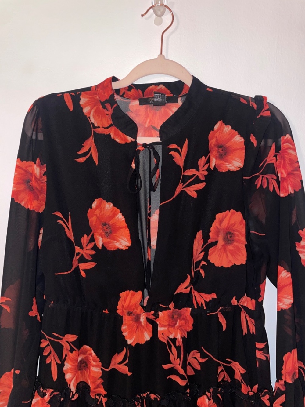 Forever 21 Womens Red and Black Floral Chiffon Dress Size XL - Picture 3 of 7